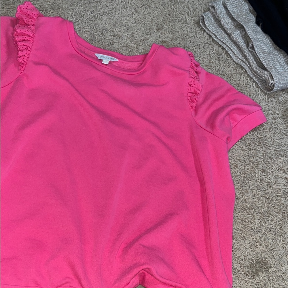Crown & Ivy Bright Pink Ruffle Sleeve Tee
